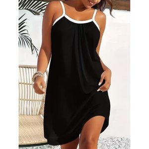Robe en viscose à bretelles et col rond pour femme, 36225 - Noir - Product Image 1