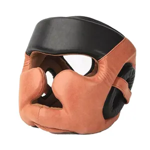 Top Ten Model Professional Custom Brown Black Boxing Headgear Sports Safety Head Guard for Competition Activities