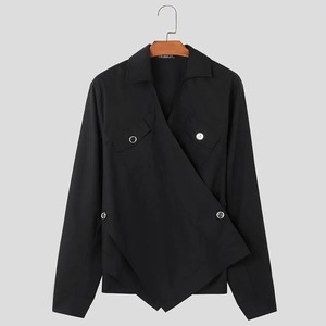 Chaquetas informales de manga larga de lana de Color sólido de alta calidad para hombre, moda de otoño, ropa de calle, prendas de vestir exteriores, diseños irregulares con solapa - Product Image 5