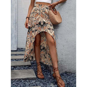 Women's High-Waisted <b>Floral</b> Patterned Asymmetrical Front <b>Long</b> Supreme <b>Skirt</b>, 33351 - patterned - Product Image 2