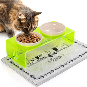 ชามอาหารสัตว์เลี้ยงแบบพกพา 2 ช่อง ทำจากอะคริลิกกันน้ำ พร้อมจานเซรามิกขนาดใหญ่ ดีไซน์ทันสมัย โปร่งใส สำหรับแมวและสุนัข - Product Image 2