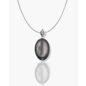 Pendentif ovale classique - Charme plaqué rhodium et or avec cristal, diamant et perle - Product Image 2