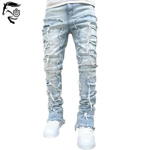 กางเกงยีนส์ทรงตรงขาดๆระบายอากาศได้ดีสำหรับผู้ชายกางเกงผ้าทอแนวสตรีทสูงเอวกลางไซส์ใหญ่พิเศษ - Product Image 3