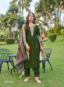 Dhwaja Export Women's Pure <b>Viscos</b> Jacquard Print Indian Chanderi Digital Heavy Embroidery Quick Dry Wedding Party Kurta/Kurti - Product Image 4