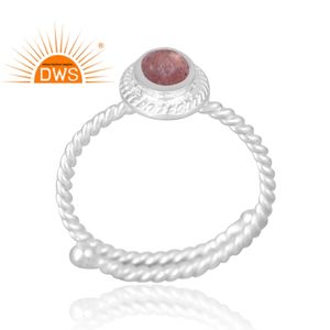 Anillo de piedras preciosas de cuarzo de fresa Natural de Plata de Ley 925, joyería personalizada para mujer, regalo para ella - Product Image 1