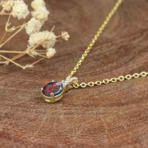 Ethiopian Opal Pendant Necklace For Women Oval Black Opal Anniversary Gift Sterling Silver Gold Plated - Product Image 2