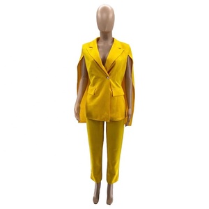 Sorority <b>Yellow</b> Customized OEM Oversized Club Wear Casual Formal Trousers Sorority Suits Sleeveless Shawl Business <b>Blazer</b> - Product Image 2