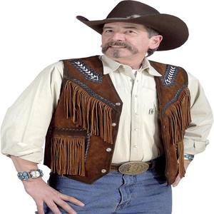 Classic Cow Suede <b>Leather</b> Fringed & Beaded Hand Made Work Western Style Cowboy Style American <b>Men</b> Suede <b>Vest</b> - Product Image 1