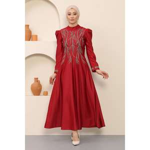 Vestido de Noche de Satén ElbiseStone Romántico, Corte A, Largo hasta el Suelo, Cuello Halter, Encaje Transpirable, Tejido Sencillo con Estampado Natural - Product Image 6