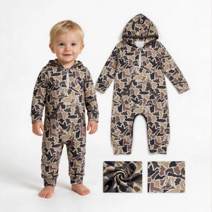 Combinaison à capuche camouflage pour bébé, sans manches, fermeture éclair, respirante, en soie de lait/coton, unisexe, vêtements décontractés d'été - Product Image 5