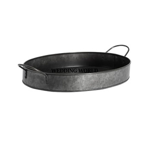 Plateau de service galvanisé pour décoration de mariage, forme ronde, fait à la main, meilleure vente Designer de luxe en gros, plateau de service en métal - Product Image 5