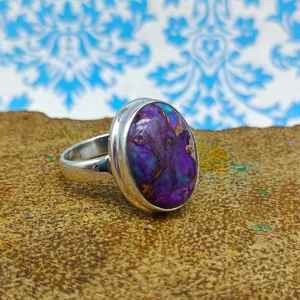 Design simple 925 bague fine en argent Sterling fait à la main forme ovale Cabochon pierre violet cuivre Turquoise pierres précieuses mariages fêtes - Product Image 3