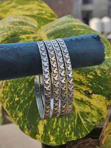 Floral Sterling Silver Bangle <b>Bracelet</b> | Vintage-<b>Inspired</b> Flower Pattern Cuff | Handmade Boho Bangle | - Product Image 2