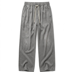 Classic Ripped <b>Trousers</b> <b>Men</b> Distressed Washed Pants <b>Elastic</b> Drawstring <b>Waist</b> Casual Cotton Streetwear Relaxed Fit Bottoms - Product Image 1