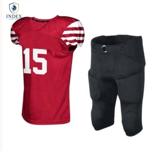 Ensemble de maillots de football américain INDEX APPAREL pour hommes, rouge 15, en mesh respirant, uniformes pour adultes, manches courtes, fermeture à pression, pantalon - Product Image 1