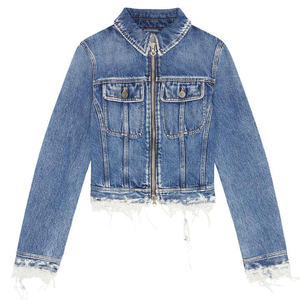 Chaqueta vaquera de camionero ajustada talla XL para mujer azul oscuro encaje desgastado dobladillo deshilachado invierno cierre de cremallera algodón Jean otoño - Product Image 3