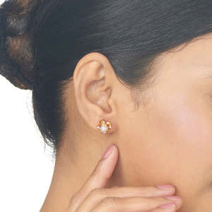 14k Gold <b>Diamond</b> <b>Pearl</b> Bloom Hoop <b>Earrings</b> for Women Religious Engagement Gift - Product Image 2