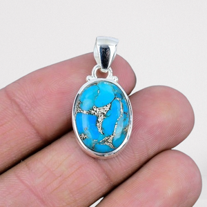 Colgante de joyería fina de Plata de Ley 925, colgante de piedras preciosas Spinner turquesa, sello 925, regalo de boda de plata, joyería colgante para mujer - Product Image 1