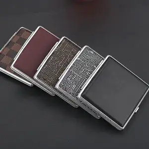 Pele Padrão Caixa de Cigarros Masculina Fine Portátil Tipo 20 Peças de Metal Pele Cigarette Box Clip Cigarette Set