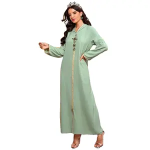 Arabian Abaya Dress New Muslim Women Green Color Kaftan Islamic Maxi Dress Long Sleeve Arab Jilbab Abaya wholesale From India