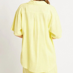 ชุดเสื้อผ้าสองชิ้นสำหรับผู้หญิงเสื้อลำลองขอบ<span class=keywords><strong>หยัก</strong></span>ชุดเสื้อและแขนสั้นสำหรับฤดูร้อน - Product Image 3