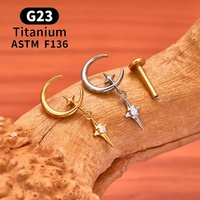 Pendiente de Titanio ASTM F136 con Diseño de Luna y Estrella, Zirconia, Rosca Interna, Parte Trasera Plana, Unisex, para Perforación de Cartílago 16G