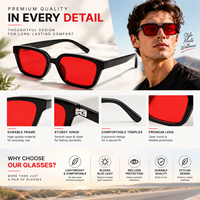Lunettes de sommeil anti-lumière bleue à verres rouges, pour la nuit, verres PC, forme carrée, emballage personnalisé, marque privée, OEM