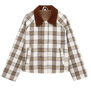 Chaqueta estilo capa a cuadros informal de calidad profesional para mujer con cuello vuelto para primavera y otoño, hecha en Pakistán. - Product Image 1