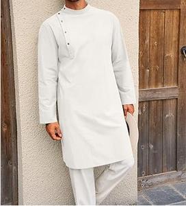 Alta calidad más vendidos blanco de talla grande de algodón Kurta pijama traje afgano hombres tradicional musulmán islámico Punjabi vestido nacional - Product Image 4