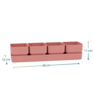 Design moderno 48x12x11cm vecchio colore rosa resistente ai raggi UV piantatrice rettangolare in plastica con 4 vasi per giardino balcone terrazza - Product Image 2