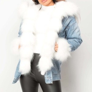 OEM precio razonable de alta calidad Streetwear estilo de las mujeres transpirable Casual Wear Jeans Chaqueta con piel blanca - Product Image 5