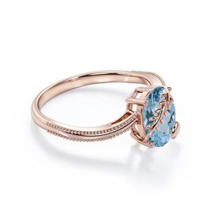 Oval Cut Aquamarine Engagement <b>Ring</b> <b>925</b> Sterling <b>Silver</b> 14K Gold Plated Luxury Prong Setting - Product Image 4