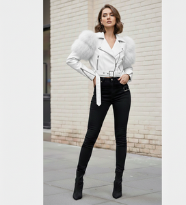 OEM Fashion Trend Women's Fox Fur Trimmed Leather <b>Jacket</b> Casual Dress - Product Image 4