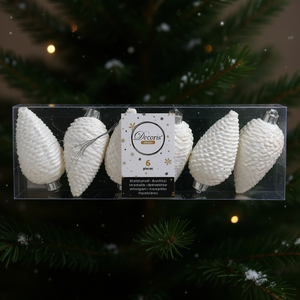 Amicasa - Adornos Navideños de Plástico Blanco con Forma de Piñas de Pino, 6 Piezas, Modelo 9028601 - Product Image 3