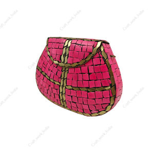Sac à main en métal en mosaïque rose fait à la main, sac de soirée de luxe, sac de créateur pour mariage, cadeau pour elle - Product Image 3