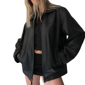 OEM personalizable estilo europeo chaqueta de cuero de las mujeres de piel de oveja larga y de gran tamaño más chaqueta de cuero de tamaño para las mujeres en Nurak - Product Image 1