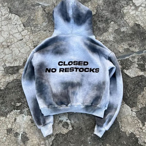 Sweat à capuche en molleton pour homme, style rétro streetwear, poids lourd, 100% coton, détails usés, fermetures éclair métalliques, broderie - Product Image 3