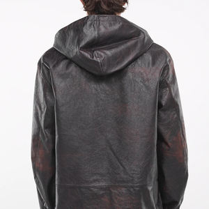 100% Material de cuero genuino hecho con capucha para hombre/Diseño superior Precio razonable Sudadera con capucha de cuero para hombre a la venta - Product Image 3