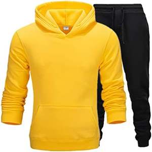 Ensemble de survêtement uni décontracté pour hommes, veste à capuche et bas de jogging 2 en 1, poches latérales, vêtements de sport - Product Image 1