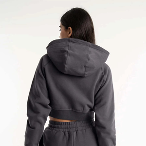 เสื้อฮู้ดครอปยาวผ้าฝ้าย 100% สำหรับผู้หญิง ฤดูหนาว โยคะ กีฬา ออกกำลังกาย แบบสวมหัว แห้งเร็ว เป็นมิตรกับสิ่งแวดล้อม โลโก้ด้านหน้า รับผลิตตามแบบ OEM - Product Image 6