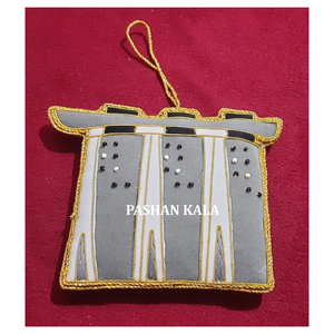 Bordado Zari hermoso hecho a mano de primera clase con trabajo de cuentas tela blanca adornos colgantes de Navidad para personalizar formas - Product Image 1