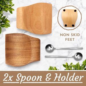 2ช้อนพักพร้อมชุดช้อนกาแฟ2ช้อนที่วางช้อนไม้สำหรับวางบนเตาที่วางช้อนสำหรับเคาน์เตอร์ห้องครัวหรือบนเตา - Product Image 5