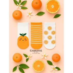 Lot de 3 chaussettes courtes respirantes en nylon, motifs floraux et mandarins colorés, jetables, taille unique, pour l'été et l'usage quotidien - Product Image 1