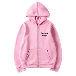 Sudadera con capucha y cremallera con bolsillos laterales y hombros caídos de manga larga y logotipo personalizado para hombre y mujer - Product Image 1