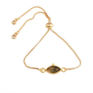 Natural Moss Agate Marquise Shape Slider <b>Adjustable</b> <b>Bracelet</b> Trendy Gold Gemstone Plated Bezel Set Handmade Brass Wholesale - Product Image 1