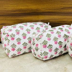 Handblock Printed Set of 3 Multipurpose Pouch (<b>Large</b>, Medium, and Small) - Product Image 4