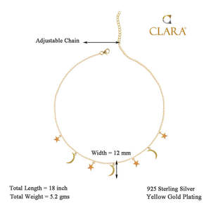 Collar CLARA Vintage de Plata de Ley 925 con Colgante de Luna y Estrella, Bañado en Rodio y Oro, con Diamante y Perla como Piedra Principal, Ideal para Regalo - Product Image 3