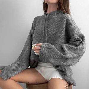 Suéteres con Capucha de Punto Sólido, Suéter Holgado de Punto para Mujer, Suéteres con Capucha Personalizados para Mujer, Manga Larga, MS-HD-1040 - Product Image 1
