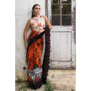 Sari de Chifón sin Coser de 3 Piezas con Cuello Halter para Primavera/Verano - SR-52011 - Product Image 1