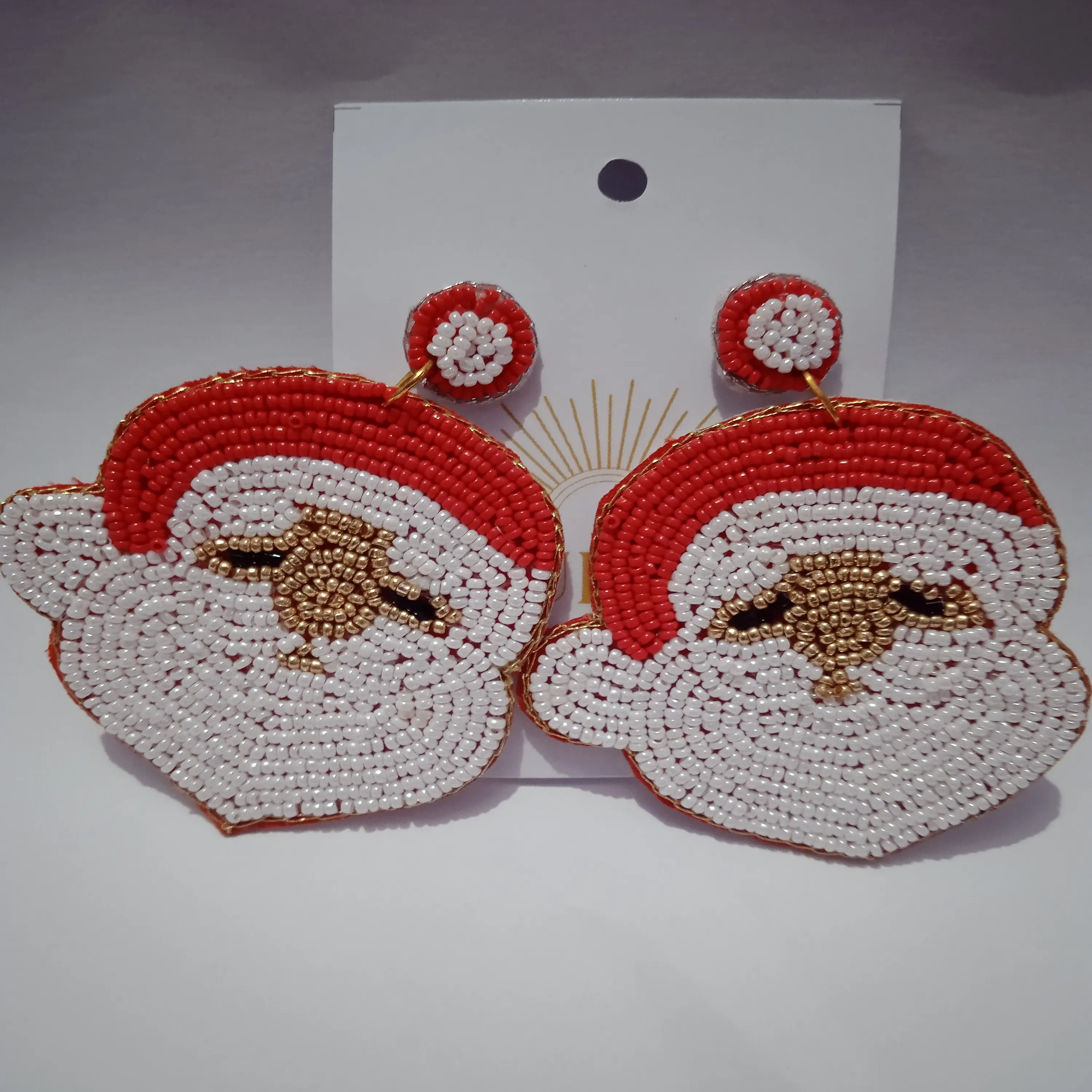 Handmade Santa giáng sinh đính cườm bông tai-lễ hội kỳ nghỉ trang sức với Jolly Santa quyến rũ và hạt lấp lánh hoàn hảo Xmas Quà Tặng